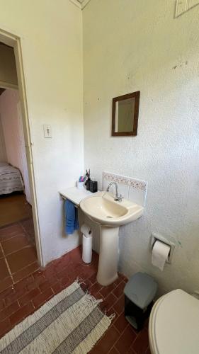 a bathroom with a sink and a toilet at Sítio Espírito Santo in Paraisópolis