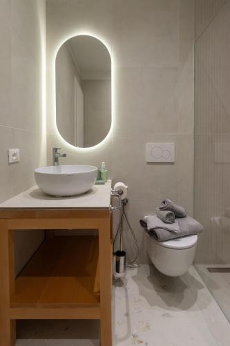 a bathroom with a sink and a toilet and a mirror at Garda Dolce Vita in Torri del Benaco