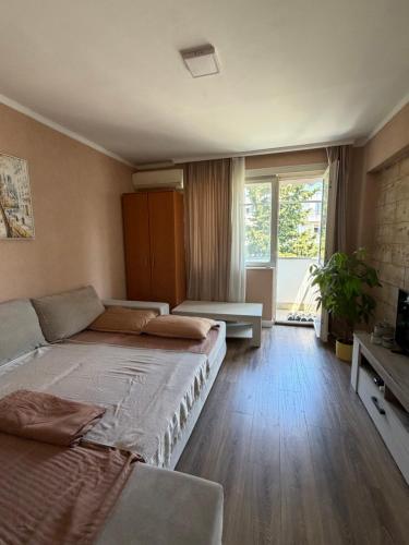 a bedroom with a large bed and a window at Bar City Apt in Bar