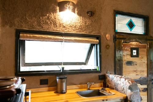 a kitchen with a sink and a window at Casa Nativa in Mendoza