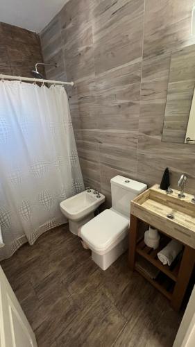 a bathroom with a toilet and a sink at Travel Suites Ezeiza- 5 pax- Centro Eze- Shoppings a 8 min in Ezeiza