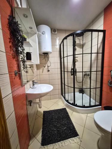 a bathroom with a sink and a mirror at Cozy Cottage Vlašić in Vlasic