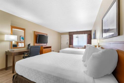 a hotel room with a large bed and a television at SureStay Plus Hotel by Best Western Salmon Arm in Salmon Arm