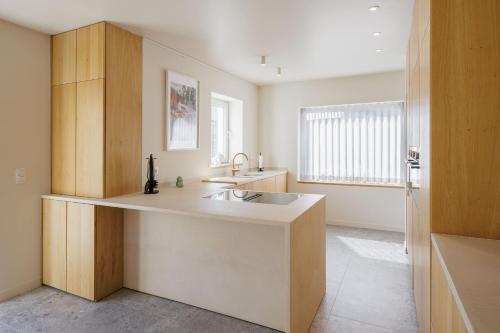 a kitchen with a sink and a counter top at The Edewallenaar in Kortemark