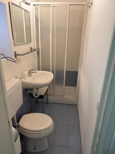 a bathroom with a toilet and a sink and a shower at Casa Fulvia by Lago Maggiore Rentals & Estate in Cannobio