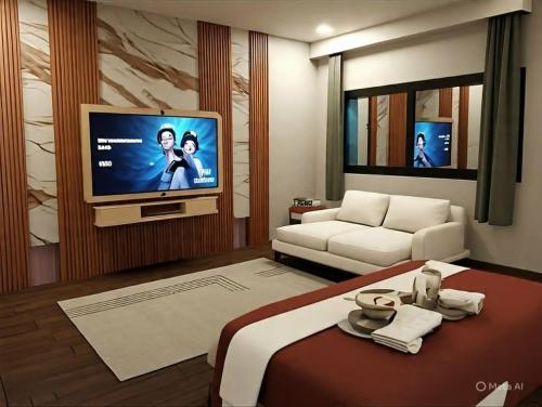 a rendering of a living room with a tv at Samal Hillside Inn in Samal