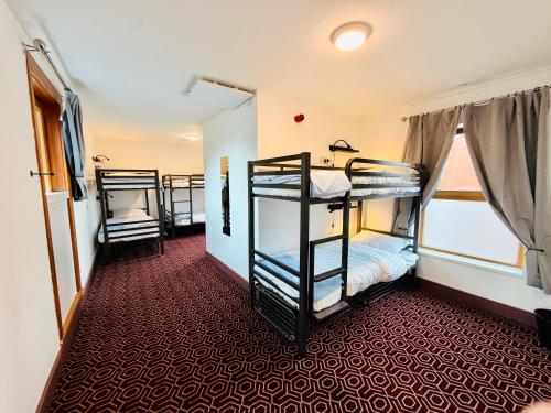 a room with two bunk beds and a red carpet at Coopers Lane in Dublin