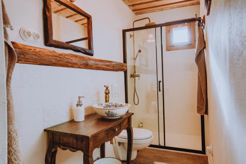 a bathroom with a sink and a toilet at Babičkina Chalúpka in Pohorelá