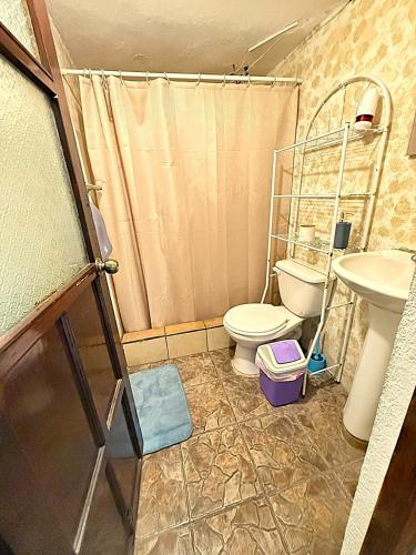 a bathroom with a toilet and a sink at Cristales de Antigua Casa Cristal in Antigua Guatemala