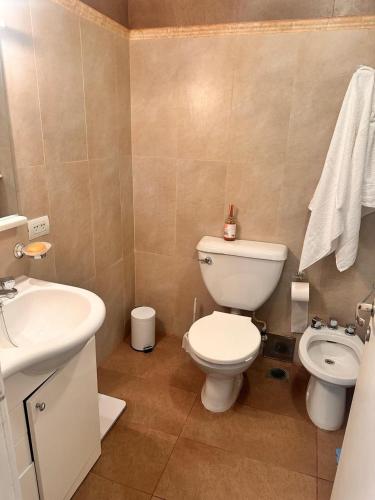 a bathroom with a toilet and a sink at Up Center in Comodoro Rivadavia