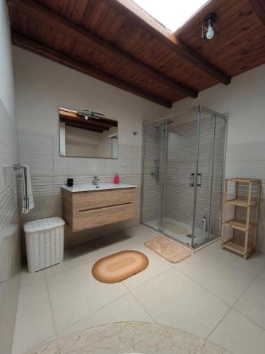 a bathroom with a shower and a sink and a toilet at la casa del viaggiatore in Bronte