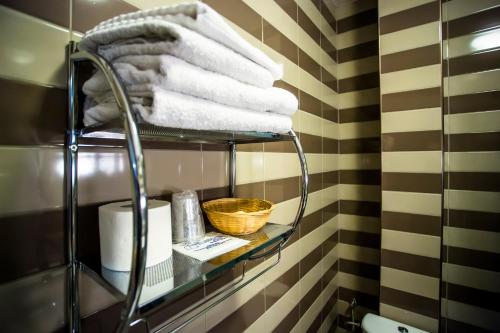 einen Handtuchhalter im Bad mit Handtüchern in der Unterkunft Hotel SYLWANA in Białe Błota