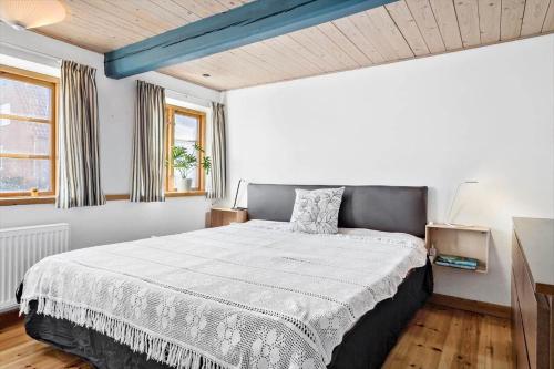 a bedroom with a large bed with a blue ceiling at 20611-Samso-Brundby-Hovedgade-66 in Brundby