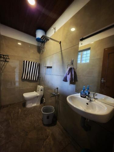 a bathroom with a sink and a toilet at Pine ridge homestay kuttikanam in Pīrmed