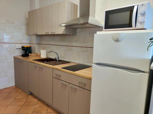 a kitchen with a white refrigerator and a microwave at La Casa di Stefy - affittacamere in Cammarata