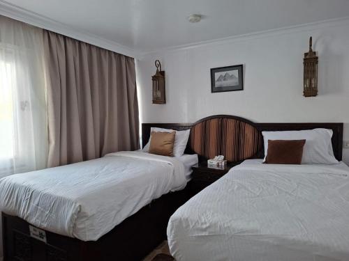 two beds sitting next to each other in a room at The Nile Dahabiya Lodge in Luxor