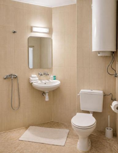 a bathroom with a toilet and a sink at Къща за гости Уют in Sveti Vlas