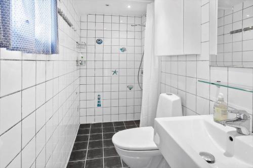 a white bathroom with a toilet and a sink at 1102-Stege-Rylevej-24 in Stege