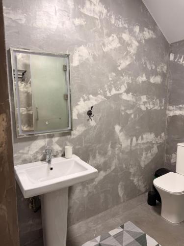 a bathroom with a sink and a mirror at Солнышко VIP 1 in Chok-Tal