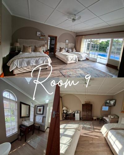 a bedroom with two beds and a living room at Meerlin Guest House in Queenstown