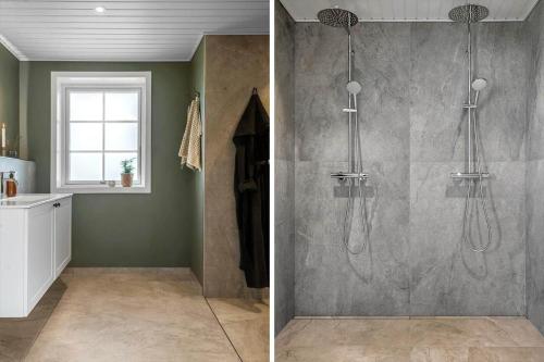 two pictures of a shower in a bathroom at 381-Harboore-Slettevej-32 in Harboør