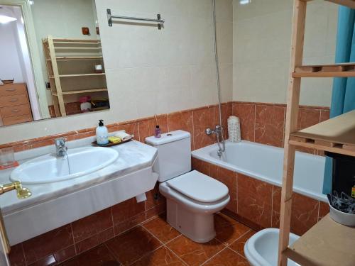 a bathroom with a toilet and a sink and a tub at Apartamento Playasol in Vícar
