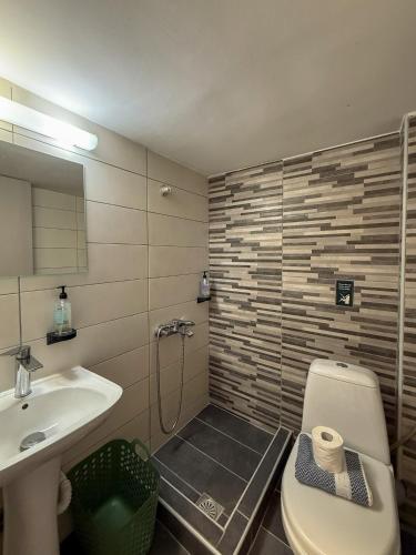 a bathroom with a toilet and a sink at Seagull apartments - A in Paralia Katerinis