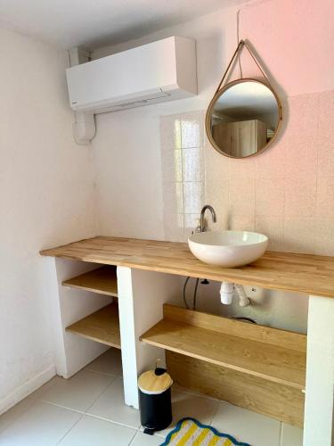 a bathroom with a sink and a mirror at Maison avec vue mer à Propriano in Propriano