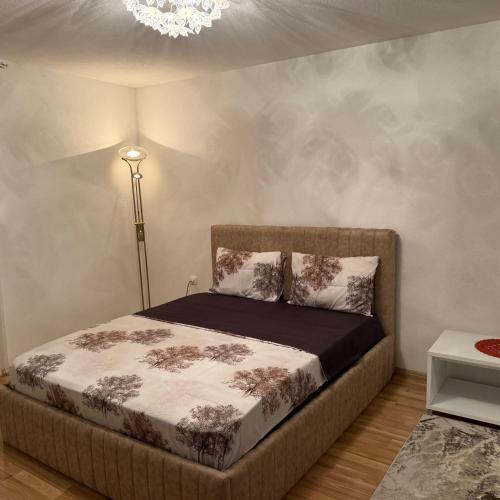 a bedroom with a bed with a lamp and a bed sidx sidx sidx at Villa BESA - BA Debar in Debar