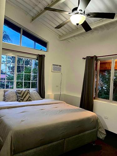 a bedroom with a bed and a ceiling fan at Hotel San Pedro de Taboga in Taboga