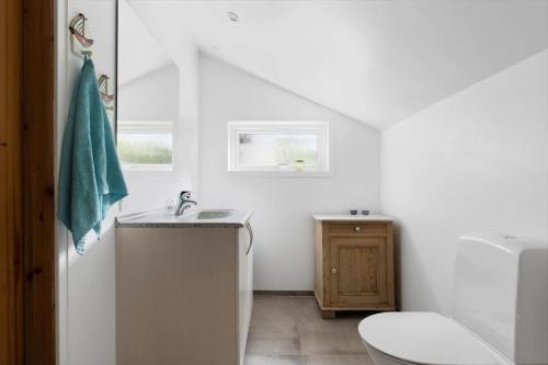 a white bathroom with a sink and a toilet at LF16310-Nibe-Alerusen-97 in Nibe