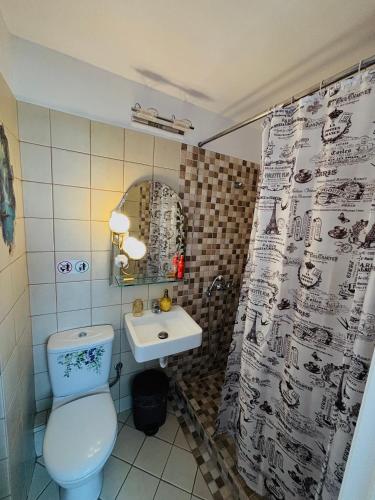a bathroom with a toilet and a sink at Viva B&B in Anavyssos