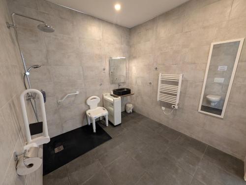 a bathroom with a toilet and a sink at Hôtel des Bateliers in La Malène