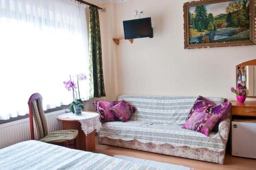 salon z kanapą i łóżkiem w obiekcie Victoria Rooms w mieście Karpacz