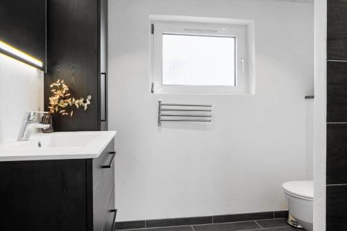 a bathroom with a white sink and a window at LF332-Hurup-Helligsovej-32 in Hurup