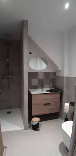 a bathroom with a sink and a toilet at Gîte Le Fenil in Allondrelle-la-Malmaison