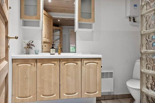 a bathroom with a sink and a toilet at LF15195-Hojslev-Sneppevej-25 in Højslev