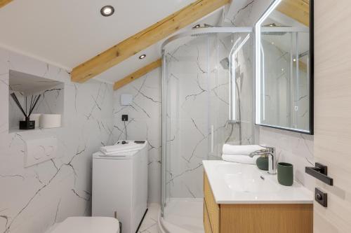 a bathroom with a shower and a toilet and a sink at Luxury room Sunset Cavtat in Cavtat