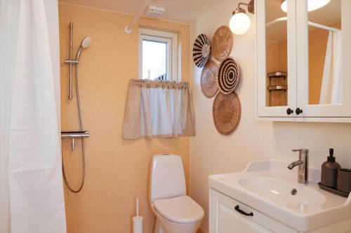 a bathroom with a toilet and a sink at 13504-Vig-Lyngvej-107-5 in Vig