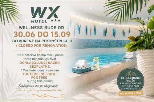 a flyer for a hotel with a swimming pool at WX Hotel in Bratislava