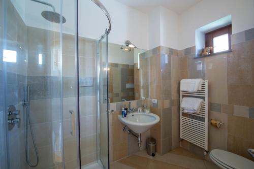 a bathroom with a shower and a sink at Casa Olimpo in Agerola