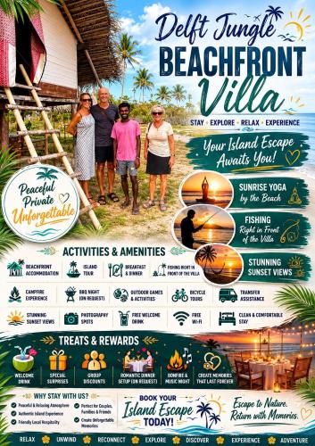 a flyer for a beachfront villa for a vacation at Delft Jungle Beachfront Villa in Delft East