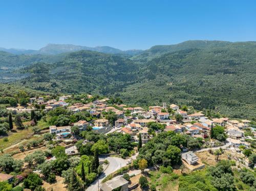 an aerial view of a small village in the mountains at Katouna Holidays in Katouna