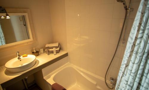 a bathroom with a sink and a bath tub at Chateau de Durtal in Durtal