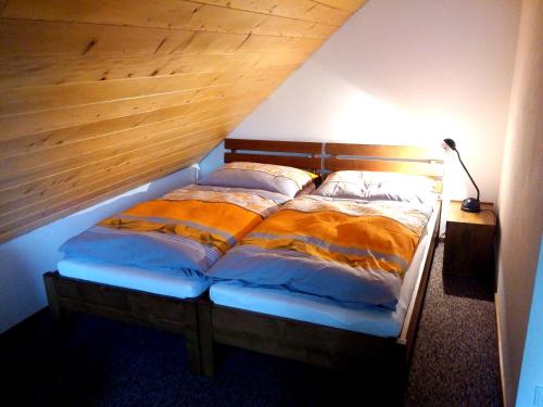 Postel nebo postele na pokoji v ubytování Polosamota pod Kašperkem Příčná