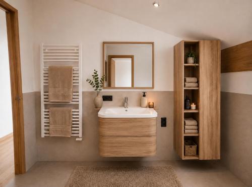 a bathroom with a sink and a mirror at Eben Central Living in Eben im Pongau