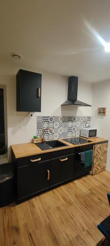 a kitchen with a sink and a counter top at OasisNoir in Calonne-Ricouart
