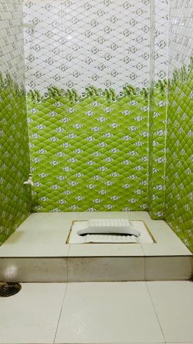 a green wall with a toilet in a room at Hotel Paradise Residential in Dhaka