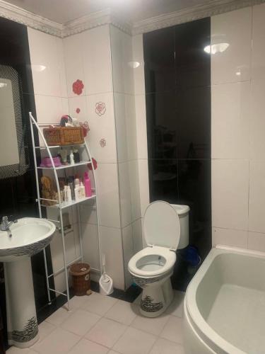 a bathroom with a toilet and a sink and a tub at Memed abashidzis 16 in Kobuleti