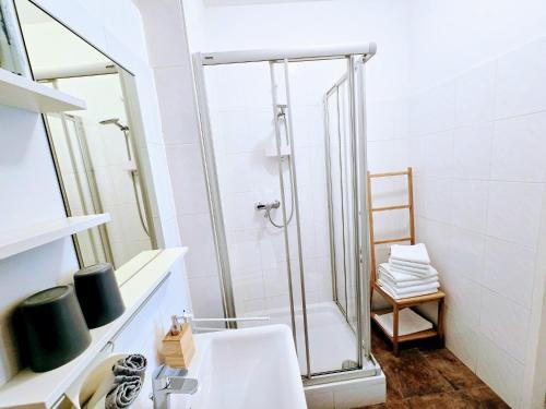 a bathroom with a shower and a sink at Cozy&Quiet Apartment near Schönbrunnpalace in Vienna
